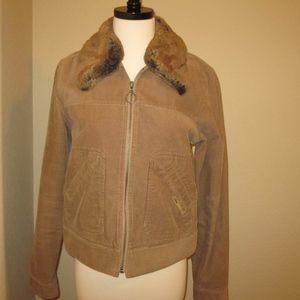 Brown Corduroy Bomber Jacket with Faux Fur